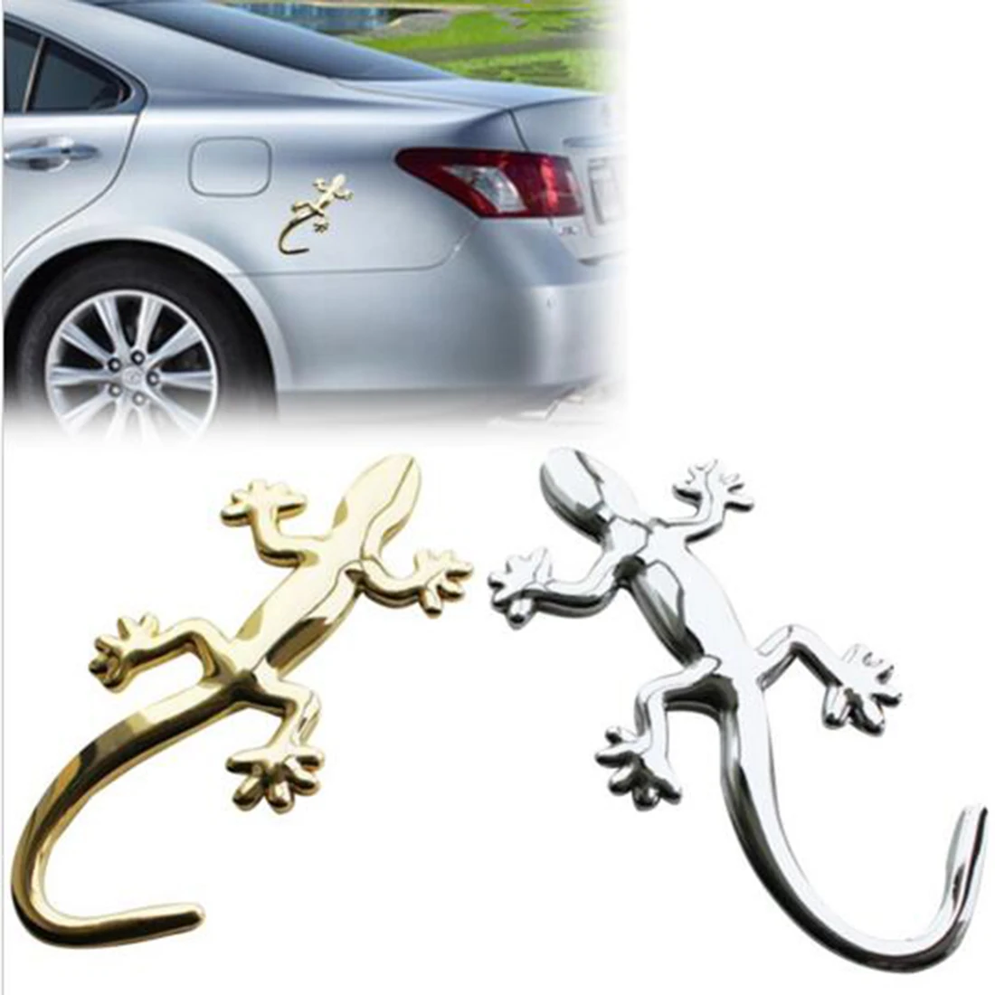Dsycar 1Pcs 3D Metal Gecko Car Side Fender Rear Trunk Emblem Badge Sticker Decals for Universal Cars Motorcycle Car Styling Decorative Accessories