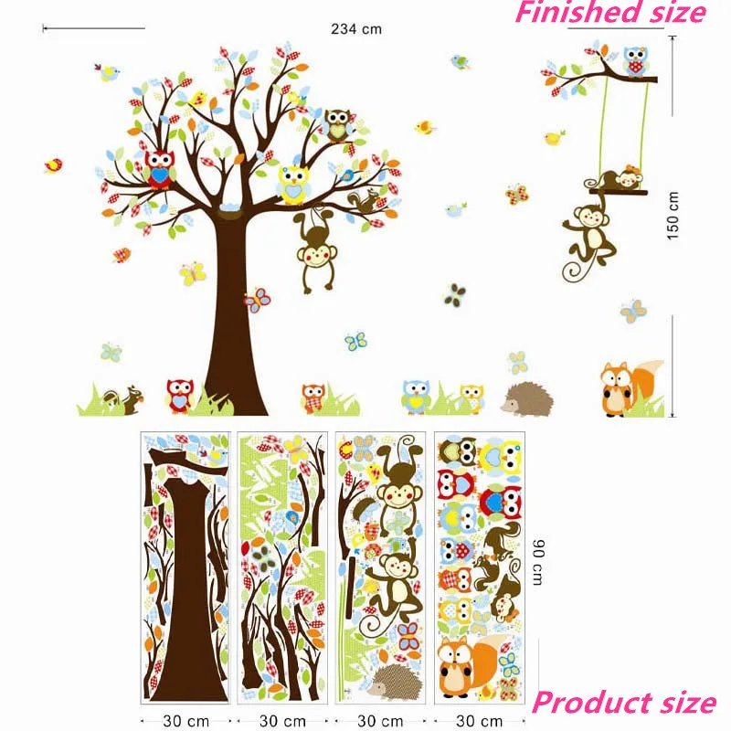 Мультфильм лес ветка дерева животное сова обезьяна ПВХ наклейки на стену детская комната Мальчики Девочки Спальня домашний декор Арт плакат обои