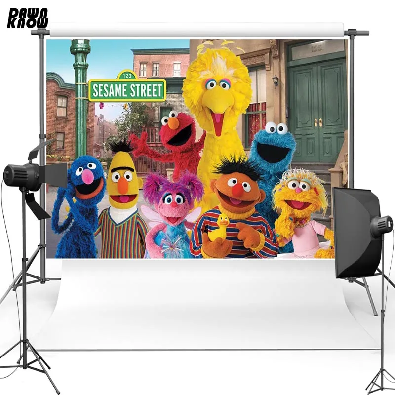 

DAWNKNOW SESAME STREET Vinyl Photography Background For Children Cartoon Polyester Backdrops For Baby Photo Studio G479