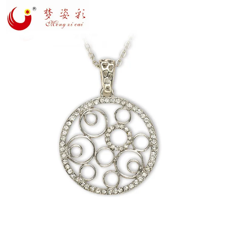 

MZC Italian Silver Link Round Pendant Crystal Statement Necklaces for Women Lovers Neckless Friendship Max Colares Bijuterias