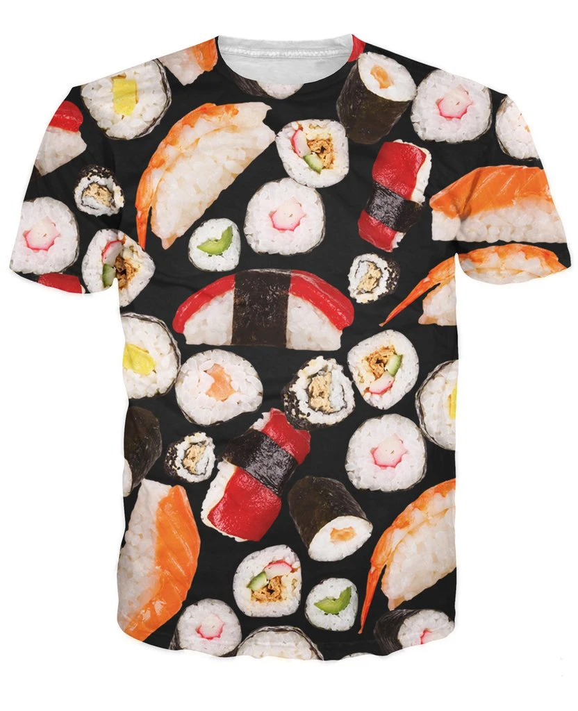 Sushi T Shirt sushi rolls in this vibrant all over print 3d t shirt summer style O neck Tee