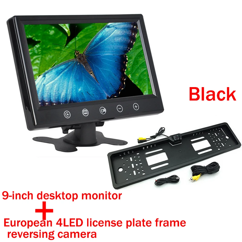 

9"TFT Car Monitor Silver/Black 16 LED Wireless Transmitter Parking Monitor HD Desktop Reversing Camera European License Plate