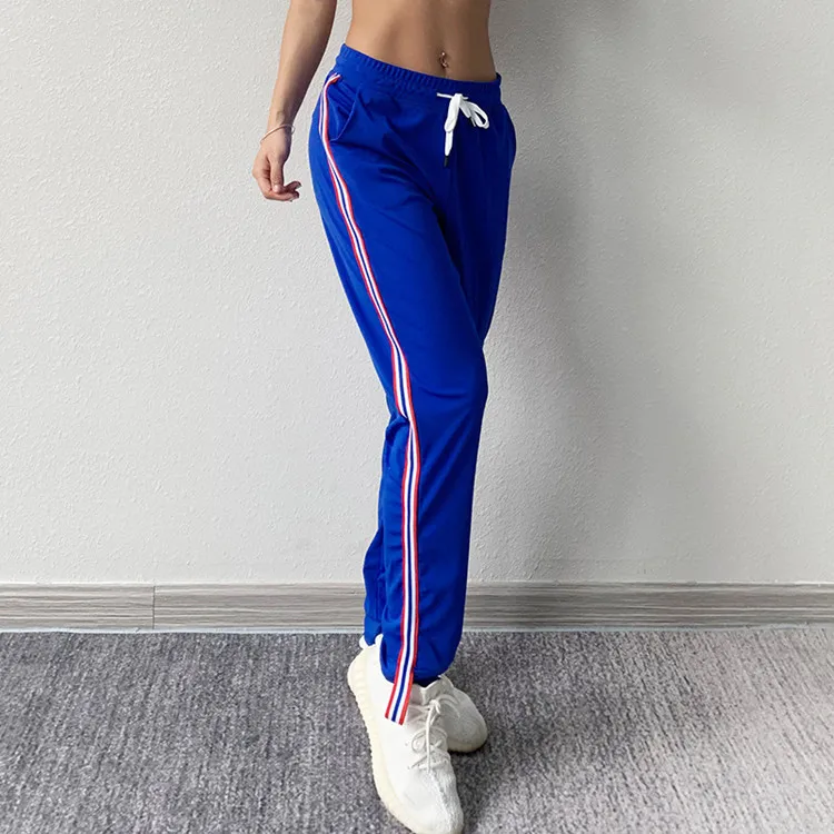 CretKoav, женские спортивные штаны с боковой кромкой, Лоскутные, свободные штаны для фитнеса, Слаксы для женщин, брюки для бега, шаровары - Цвет: Синий