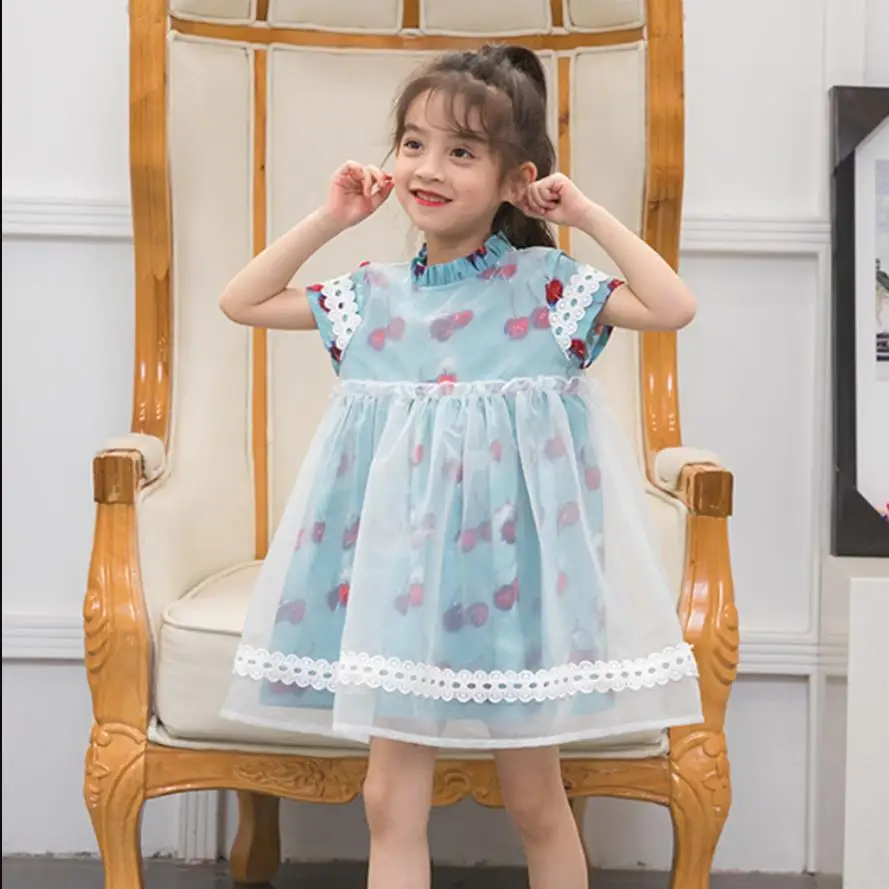 Band baby girls mesh patchwork dress 2019 summer new sweet print lace ...