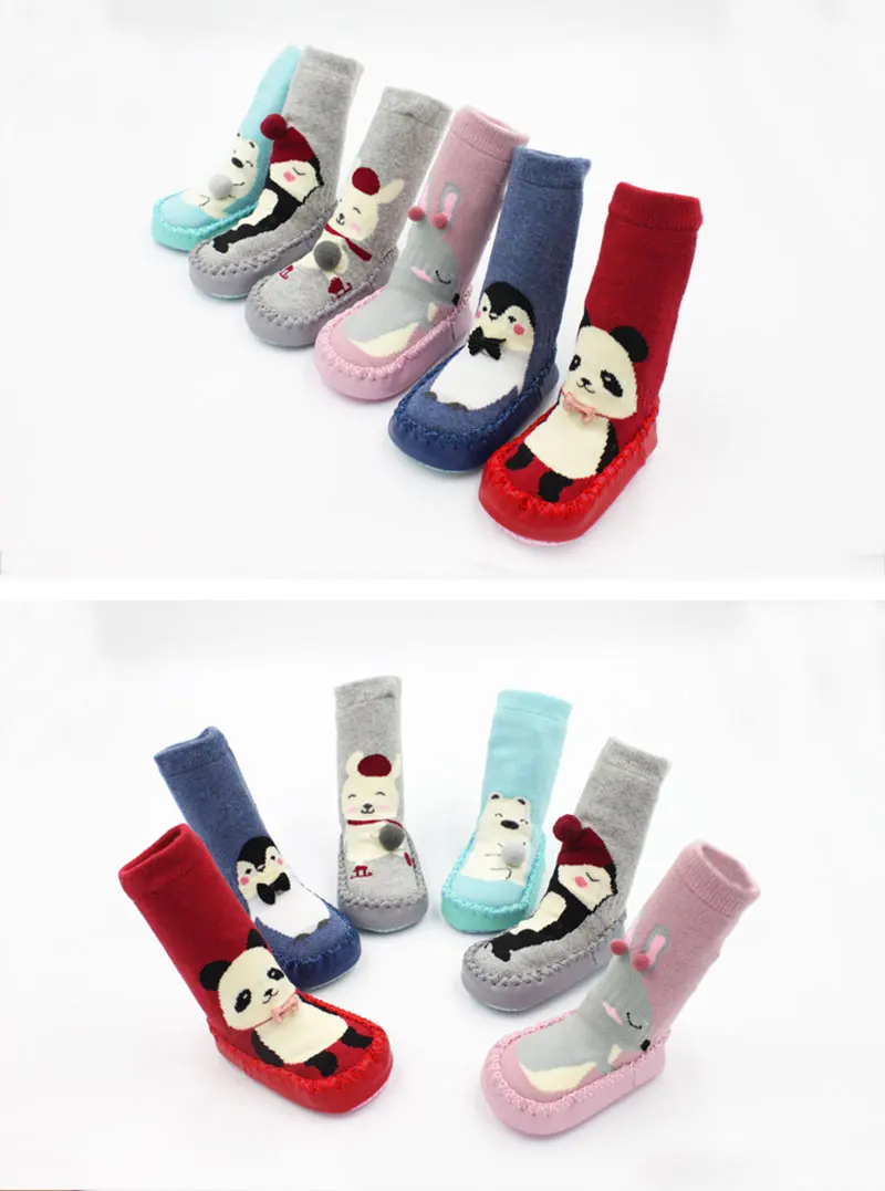 Носки для новорожденных с героями мультфильмов; домашние носки для малышей; зимние толстые носки для маленьких девочек; Нескользящие Детские носки на резиновой подошве