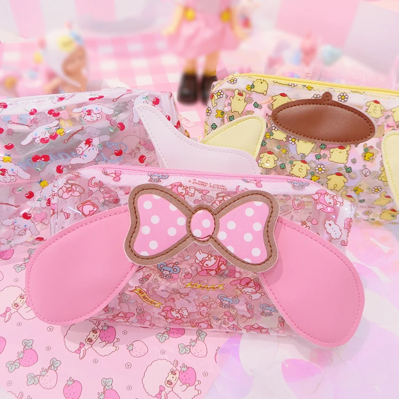 

1Pc Cute Creative Cartoon Big Ear Dog Transparent Cosmetic Bags Storage Box Girls Collection