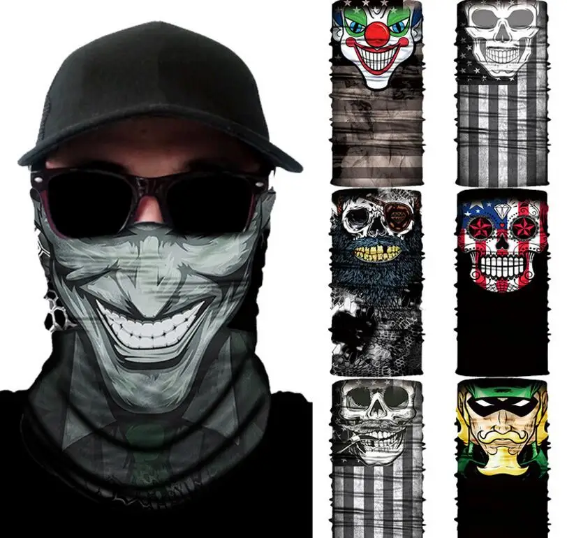 

Digital flag clown half face 3D sunscreen magic headscarf Fishing desert sandblasted locomotive collar scarf