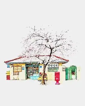 

cioioil-X020 Rural tree houses in South Korea painting by numbers on canvas digital wall art picture for living room decor
