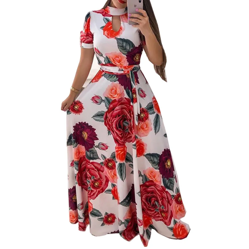 

Maxi Dress Snack Leopard Flower Print Digital Printing Long Dress Empire Big Swing Dresses For Ladies Woman Party Wedding Club