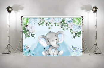 

Photography Background Blue Flowers Boy Elephant Baby Shower Birthday Party Decorations Custom Photo Studio Backdrop W-1541