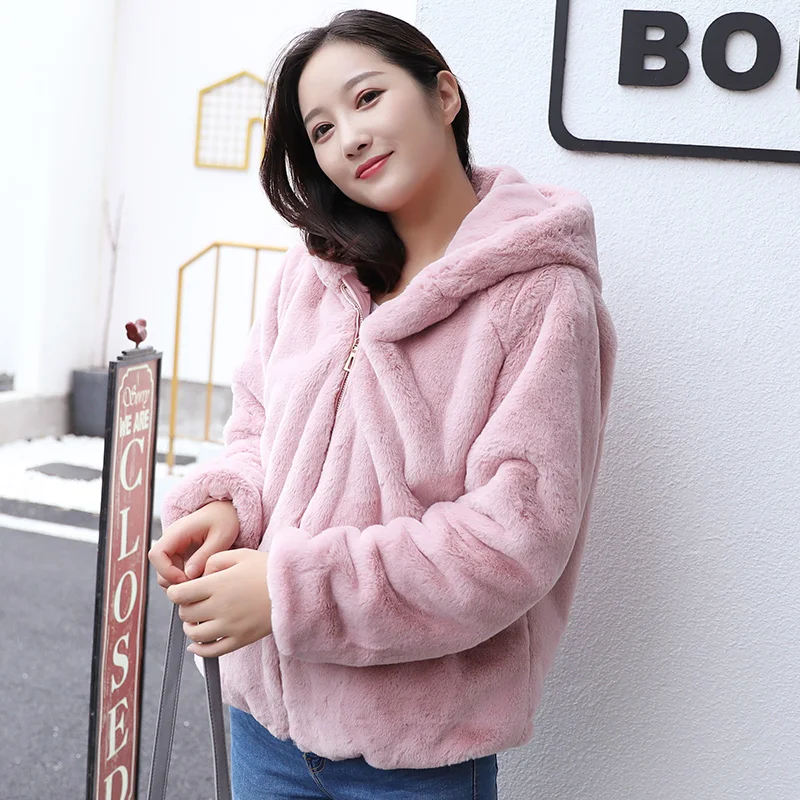 

Shaggy Women Thick Faux Fur Coat Streetwear Autumn Winter Warm Plush Zipper with Hooded Jackets Female Plus Size Overcoat 6Q2370