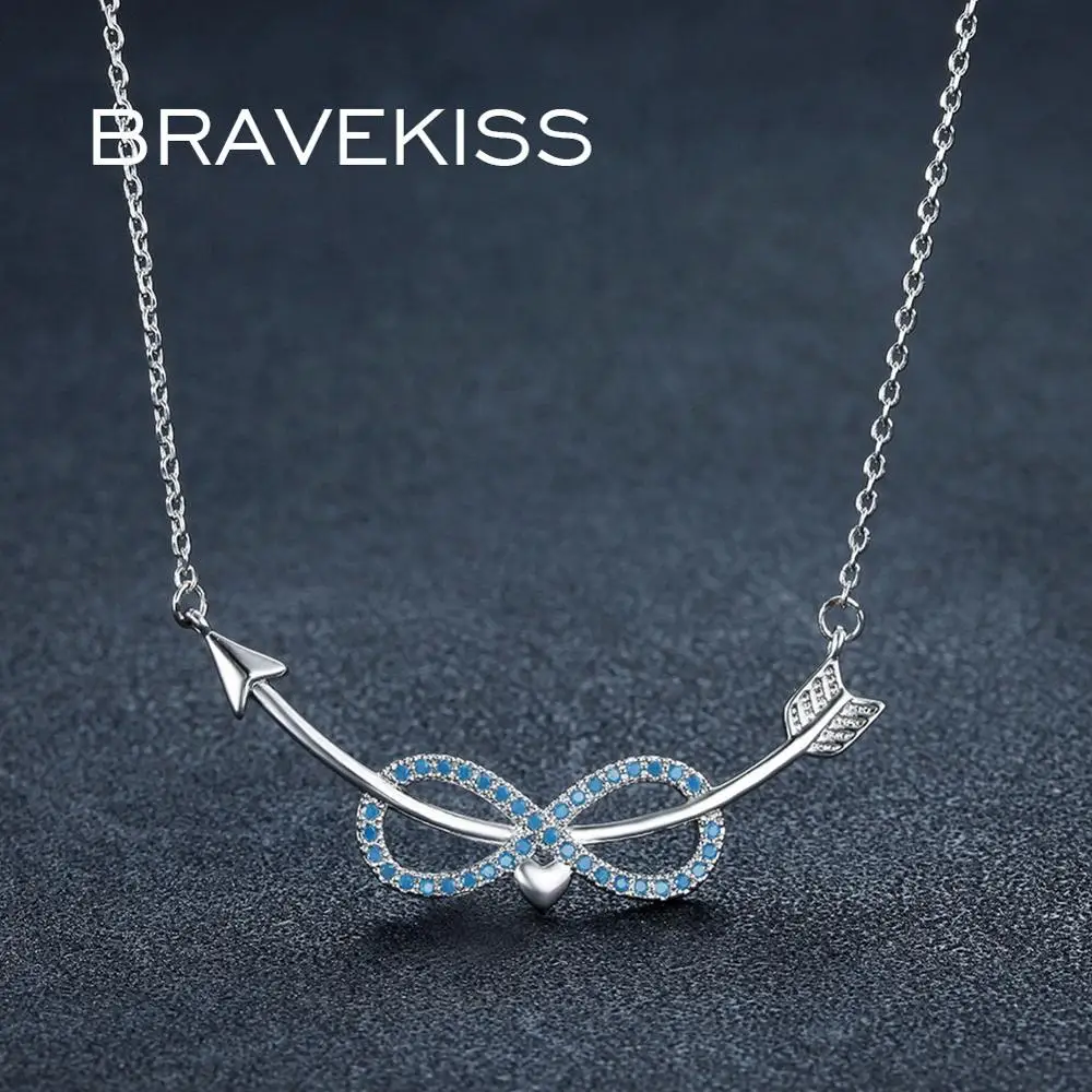 BRAVEKISS Мода Озеро Синий австрийский страз стрелы бесконечность сердце кулон ожерелья для женщин аксессуары BUN0242B