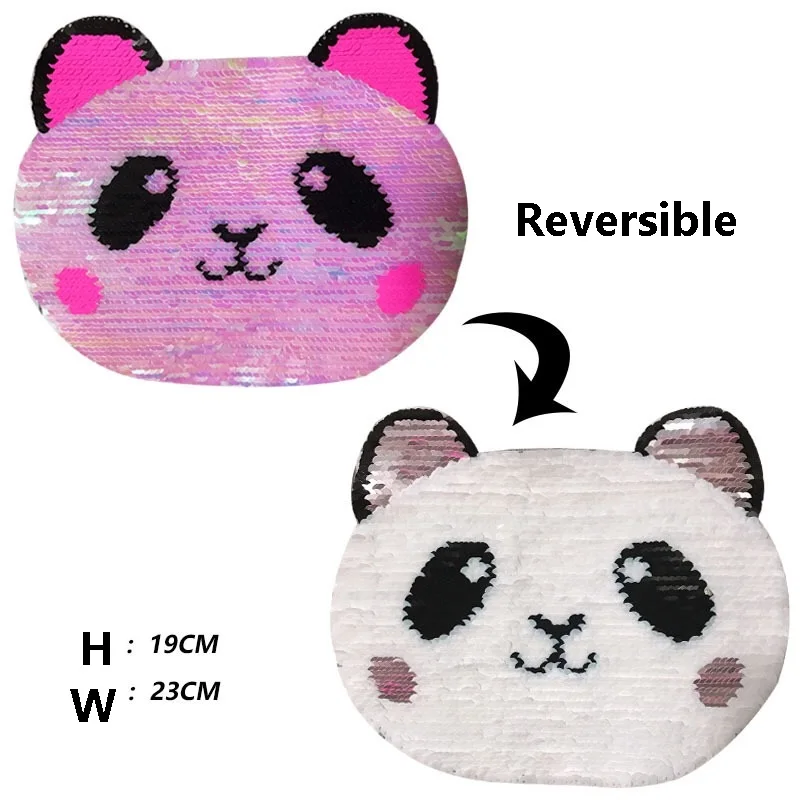 

New Arrival Reversible Sequins Panda Sew on Patches for Clothes Animal Sequined Patch Applique sewing DIY Accessories 2pcs/lot