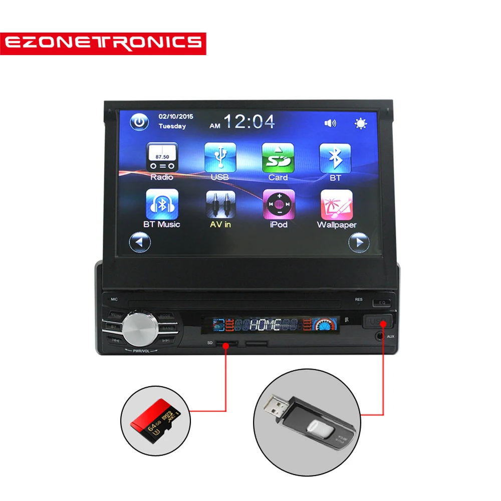 

Car GPS Navigation Radio Stereo Universal 7 inch slip down Touch Screen 1DIN FM AM with USB SD Bluetooth MP3 MP4 Audio Player