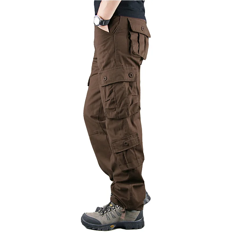 Весна зима военные брюки мужские хаки Брюки Карго повседневные хлопковые тактические брюки мужские большие размеры армейский оверол Hombre - Цвет: Коричневый