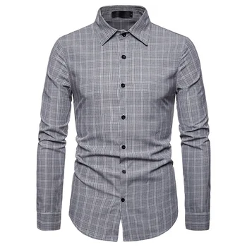 

Mens Plaid Dress Shirts 2019 Spring Autumn New Slim Fit Long Sleeve Shirt Men Business Casual Shirt Camisa Social Masculina XXL