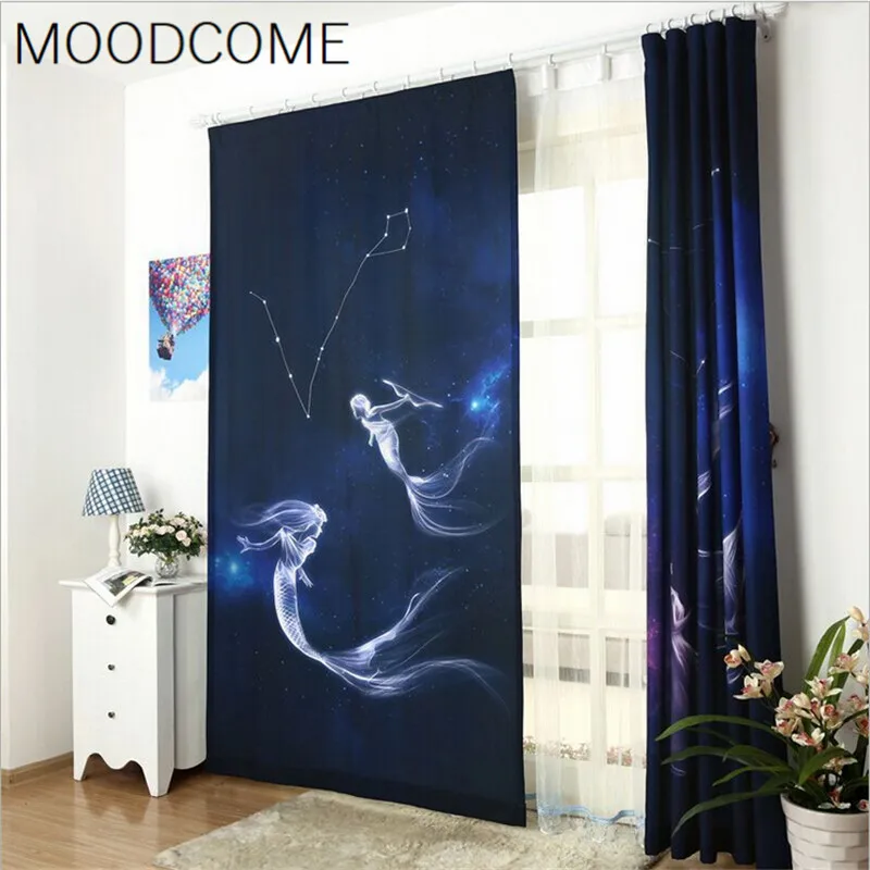 

Curtains for Living Dining Room Bedroom Constellation Aquarius Pisces Taurus Gemini Cancer Leo Mermaid Curtains Cartoon Cloth
