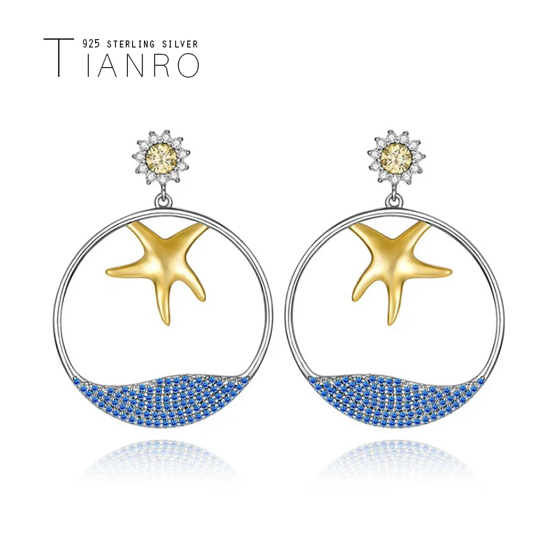 

TIANRO Original design 925 sterling silver earrings gold-plated starfish embellished ladies earrings Mother's Day gift