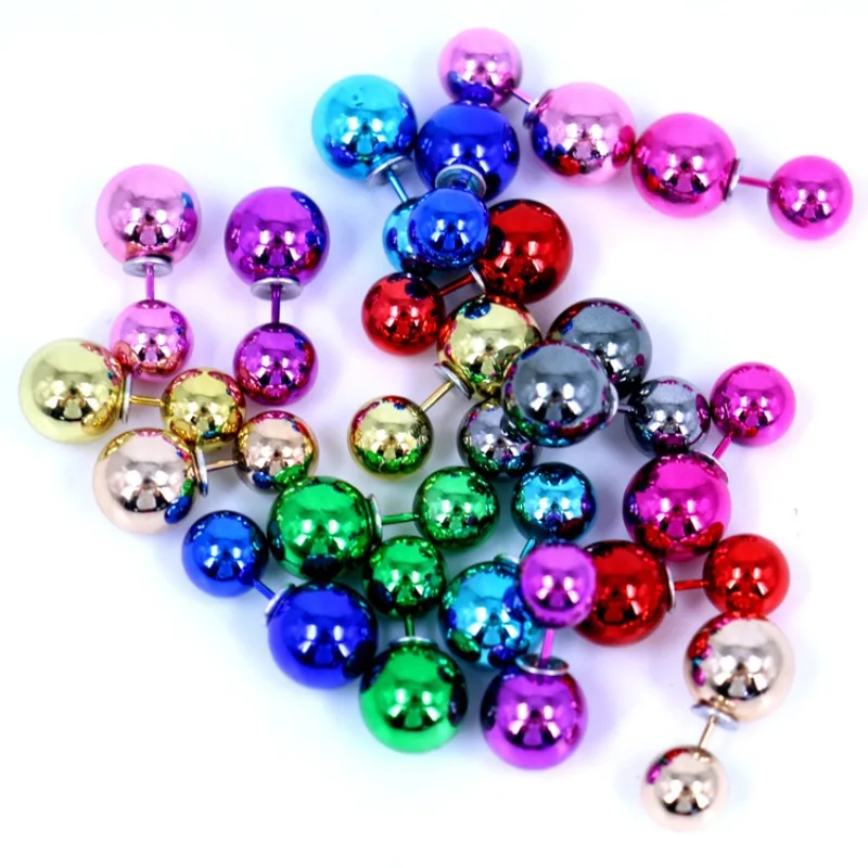 

10 pairs/lot Double Side Balls Stud Earrings Elegant 2016 Fashion Double Faced Uv Ball Double Stud Earrings 10mm Mixcolor