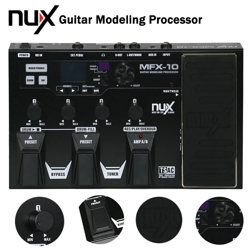 

NUX MFX-10 LCD Display Modeling Guitar Effect Processor Pedal Drum Recorder 55 Effect 72 Preset Multi-function
