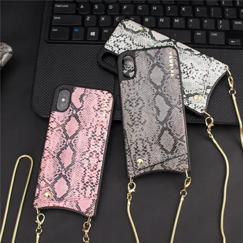 

Fashion Snake Crossbody Wallet bag for Credit Cards phone Cases for Iphone XS MAX XR X 6S 6 8 7 plus with long chain back cover