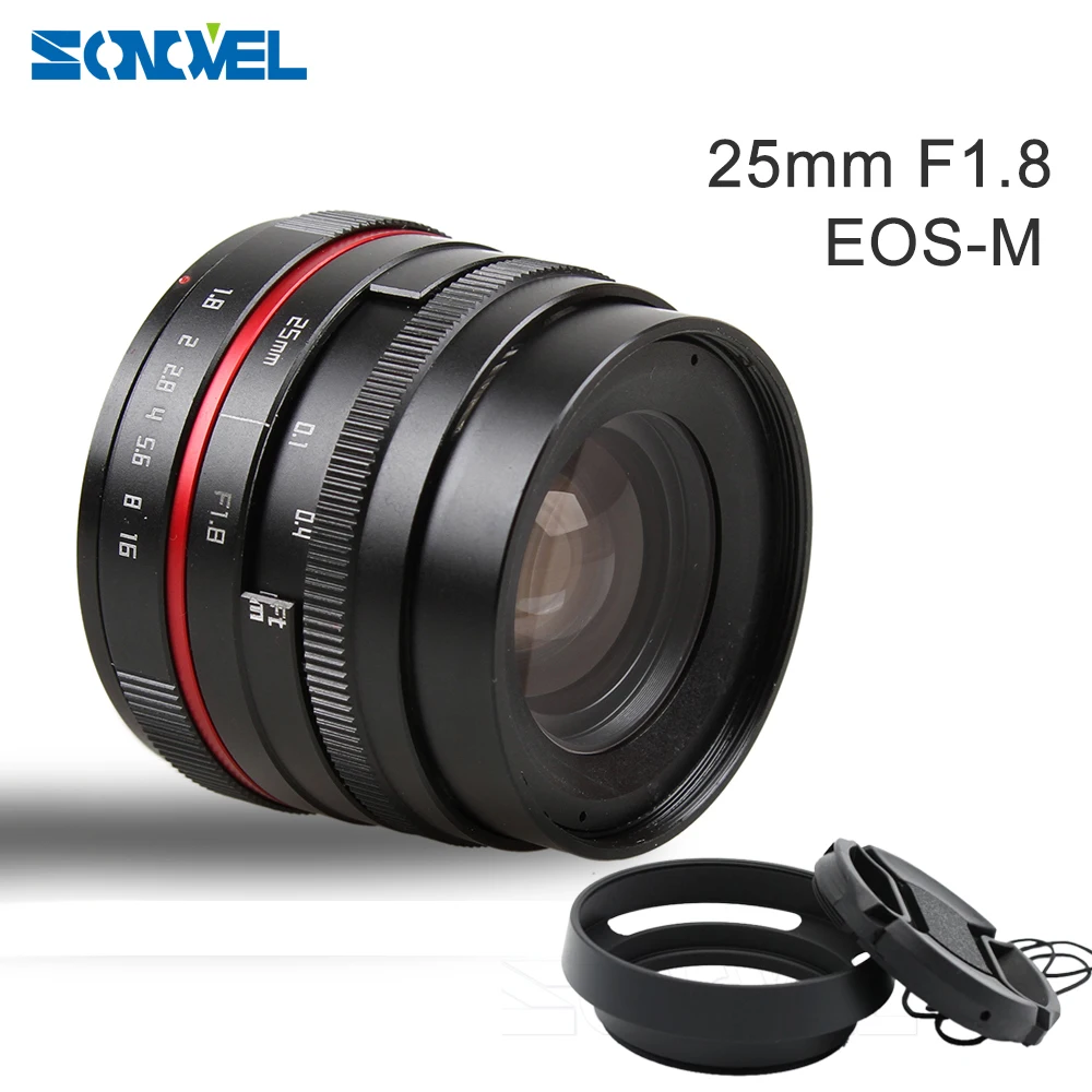 25mm 25 F1.8 Manual Wide Angle Lens+49mm Lens hood for Canon EOS M M2