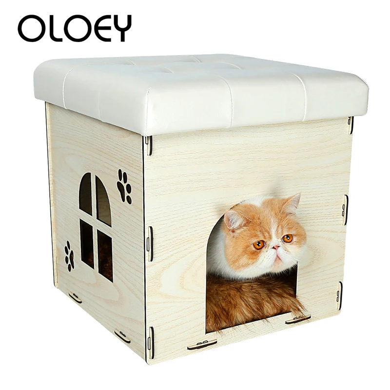 

New Colorful Multi-functional Wooden Dog Cat House Chair Pet Dog Kennel Stool Chair Warming Nest for Cat Dog House Bed Mat