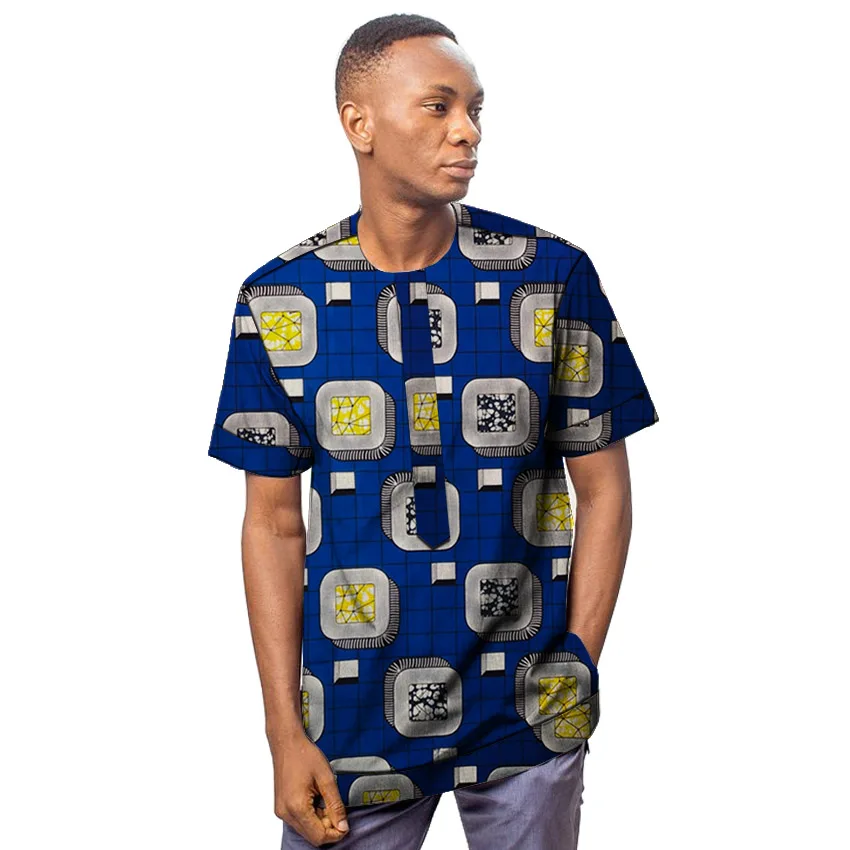 Африканская одежда мужская рубашка короткий рукав Анкара o-образным вырезом печати Топы настроить для свадебной одежды мужской формальный Дашики
