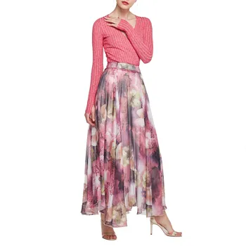 

Spring 2019 Women Fashion A-Line Ankle-LengthLady Bohemian Printed Flexible High Waist A-Shaped Skirt Beach Skirt L412A