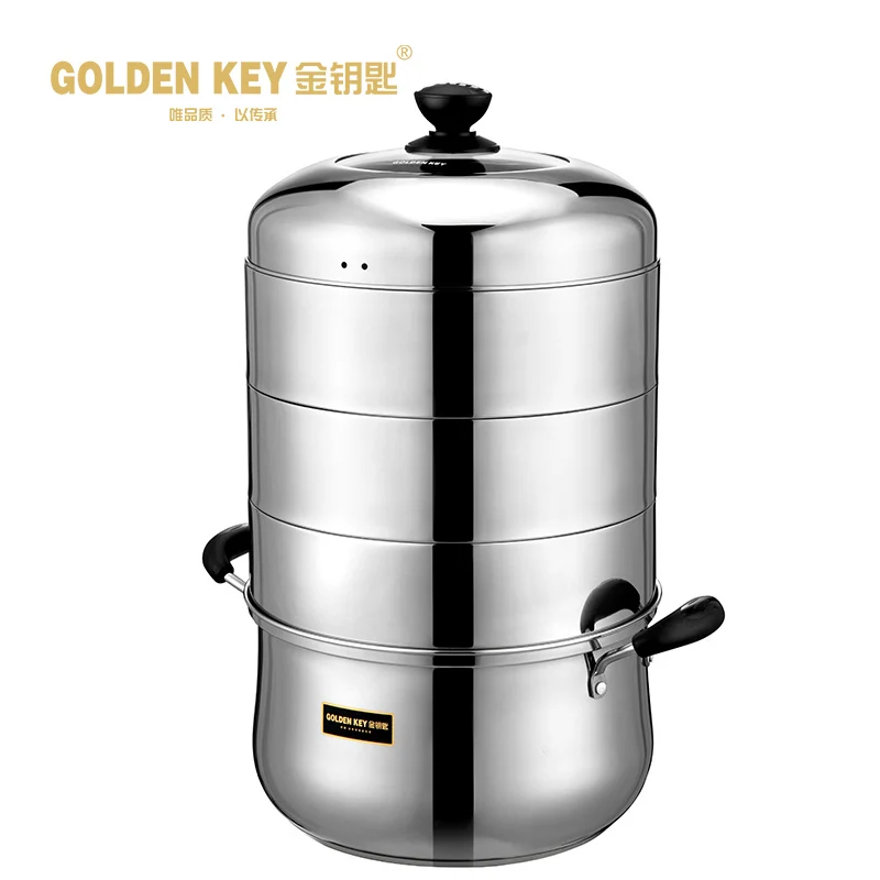 

Gold Key Four-story Original Multi-layer Thick Stainless Steel Steamer 30CM Household Steamer 3 Layers