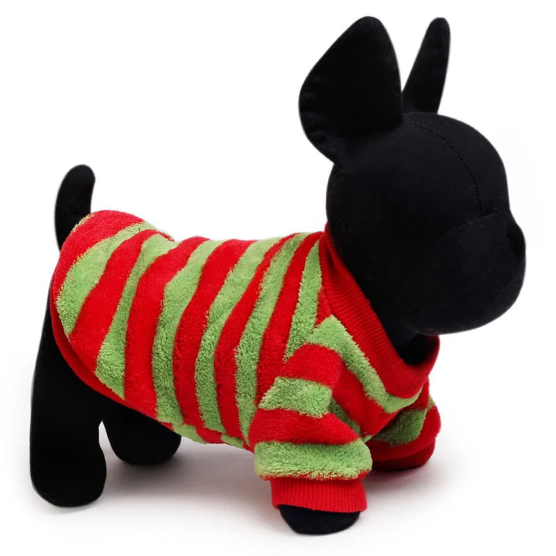 Полосатый Повседневный свитер для собак, осенне-зимний, кораллового цвета, бархатный, одежда для домашних животных, 6 цветов, размер 2XS-L, маленькие собачки чихуахуа, DOGGYZSTYLE