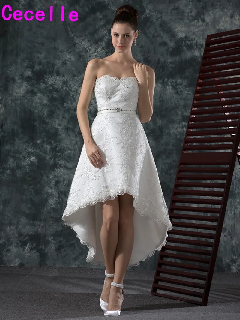 Vintage Lace High Low Short Wedding Dresses Sweetheart Beaded Hi Lo ...