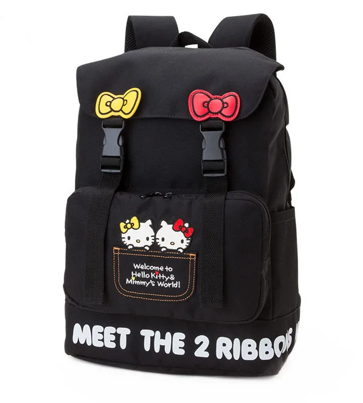 

Cartoon Hello Kitty Black Bag Large Oxford Backpack Travel Bag School Backpacks Kids Schoolbag Children School Bags for Girls