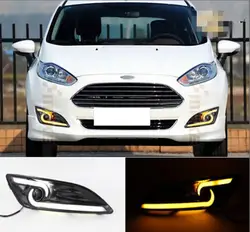 Автомобиль светодиодный DRL дневного света с поворотов автомобилей укладки туман лампы дневного света для Ford Fiesta 2013 2014 2015 2016