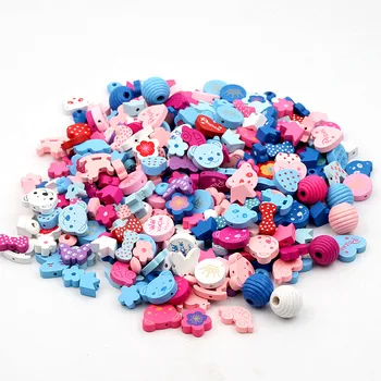 

50pcs Mixed shape Wooden Beads Multicolor Spacer Beading Wood Bead for jewelry Making DIY Baby Crafts Kids Toys & Pacifier Clips