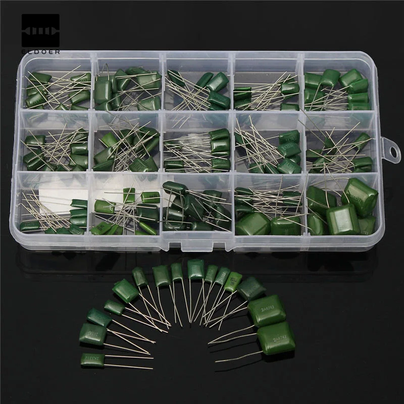 

100V 15 value 150pcs Polyester Film Capacitor assorted kit box assorstment Durable and easy to install