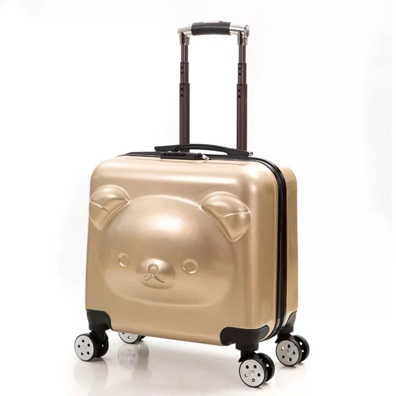 Мультфильм Аниме 3D прокатки багаж для мальчиков и девочек детский медведь тележка чемодан 18/20 дюймов для мужчин и женщин походная коробка детский чехол - Цвет: Gold