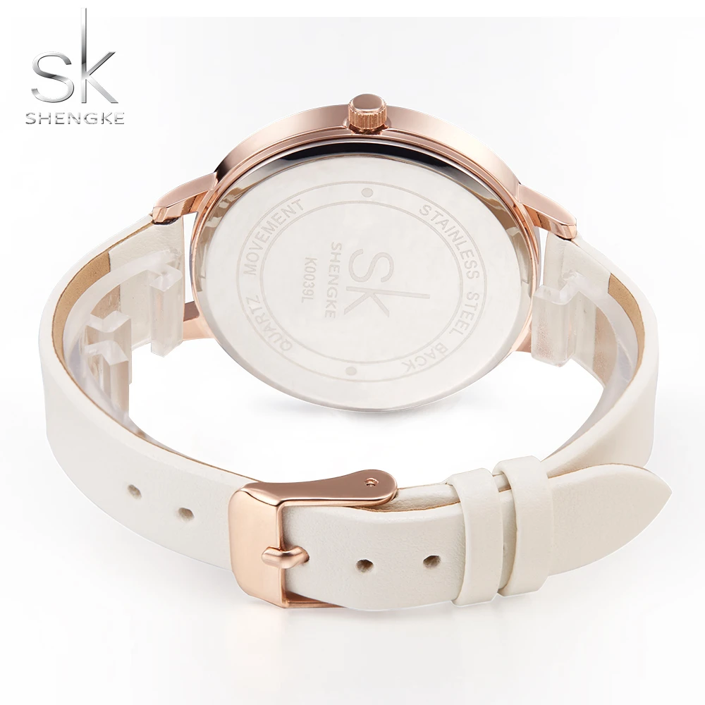 Shengke Top Brand Fashion Ladies Watches Leather Female Quartz Watch Women Thin Casual Strap Watch Reloj Mujer Marble Dial SK