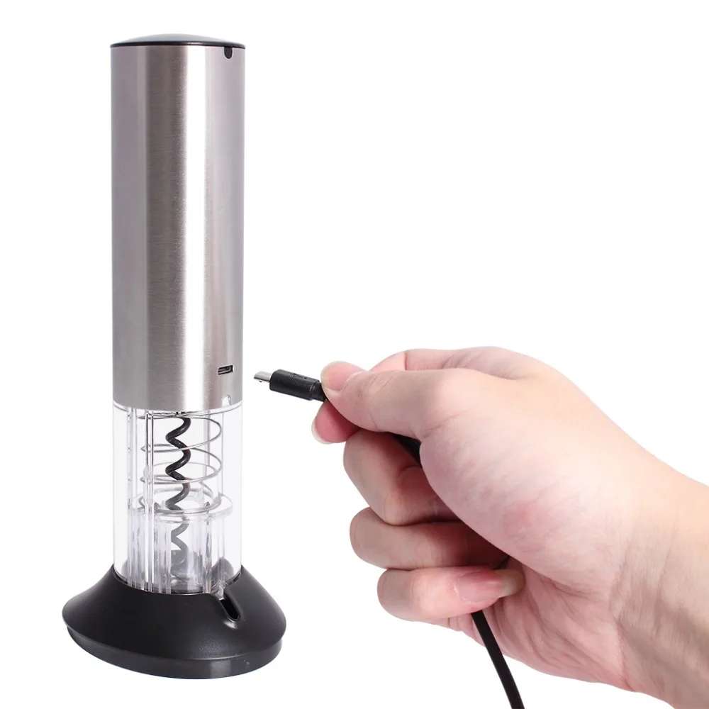 Stainless Steel Electric Bottle Opener USB Rechargeable Electric Bottle Opener Five-Piece Wine Accessories Gift Set with Foil Cutter Vacuum Stopper Wine Pourer (7)