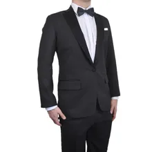New Arrival Two Buttons Black Groom Tuxedos Notched Lapel Groomsmen Best Man Mens Wedding Suits (Jacket+Pants+Bow Tie)
