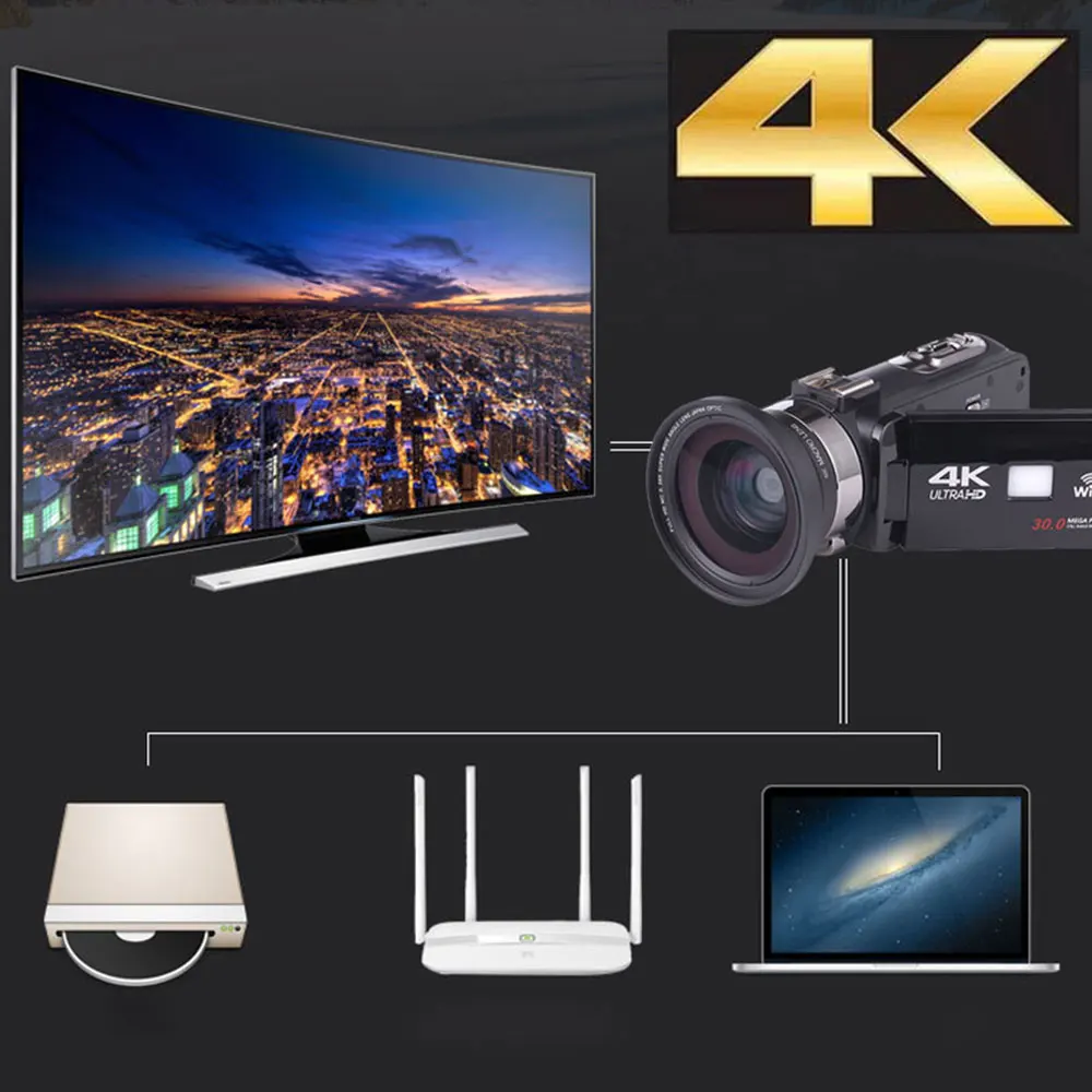 Новинка 2019 Цифровая видеокамера Ultra HD 4K WiFi 3 0 дюймов IPS сенсорный экран 30MP 16X зум +