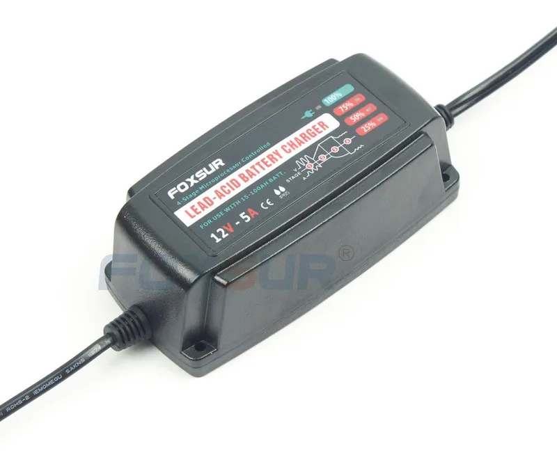 Waterproof 12V Lead Acid Battery Charger, 5A Automatic Smart Car Battery Charger, AGM GEL Wet VRAL SLA Quiet Car Battery Charger