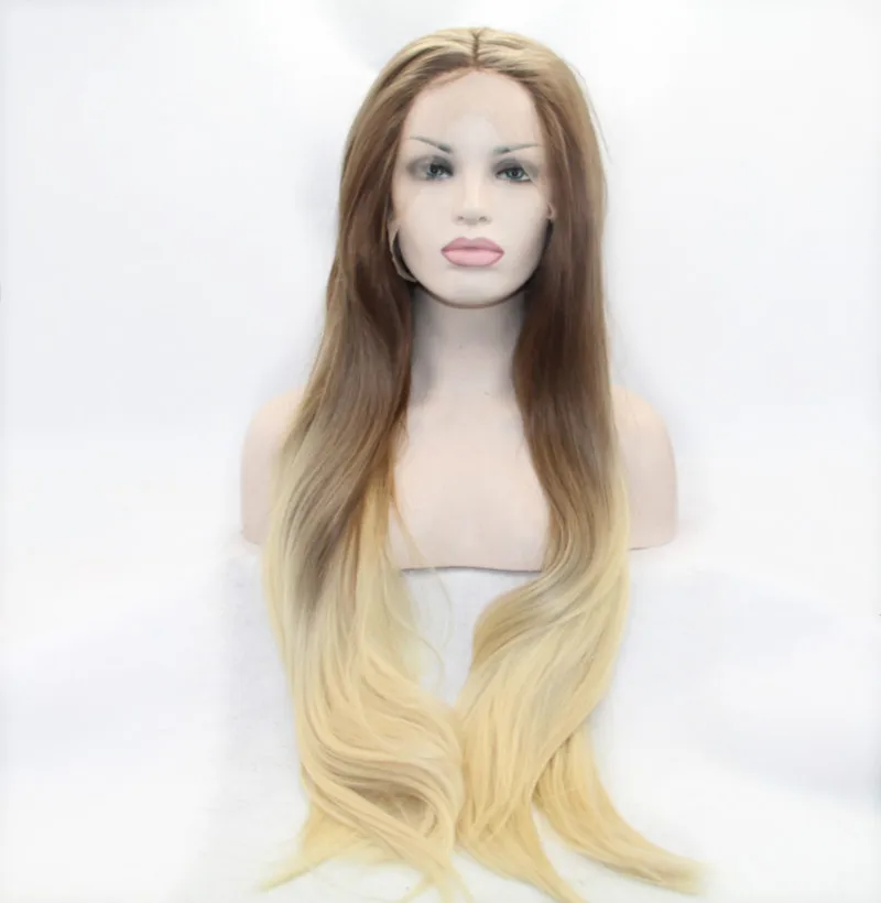 Sylvia коричневого до блондинка два тона ombre химическое Синтетические волосы на кружеве Искусственные парики натуральные локоны парика