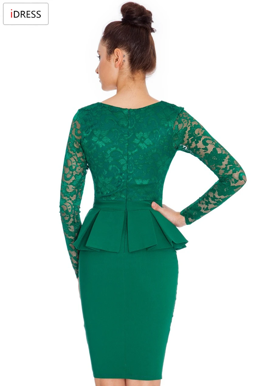 Женское вечернее Платье До Колена IDress зимнее облегающее офисное платье с баской