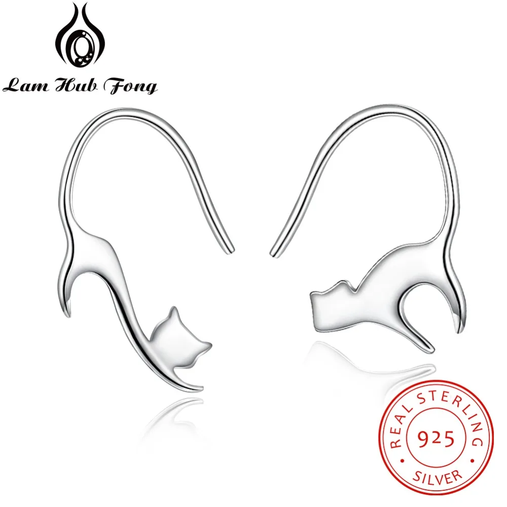 

Real Pure 925 Sterling Silver Cat Earrings For Women Cute Cat Tail Metallic Stud Earrings S925 Silver Jewelry (Lam Hub Fong)