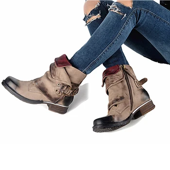 

2017 Fashion Winter Woman Ladies Horse Riding Boots Vintage Combat Punk Ankle Shoes Women Genuine Leather Short Boots