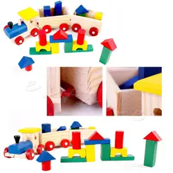 Детские развивающие игрушки малыша деревянный поезд грузовик набор геометрические блоки подарок #330