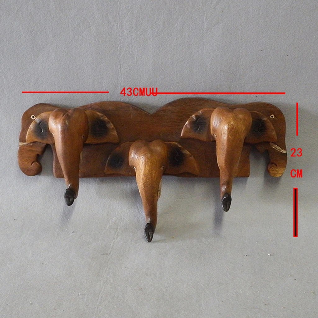 Handmade Creative Wooden Elephant Head Wall Mounted Trunk Hook Hanger Home Decoration