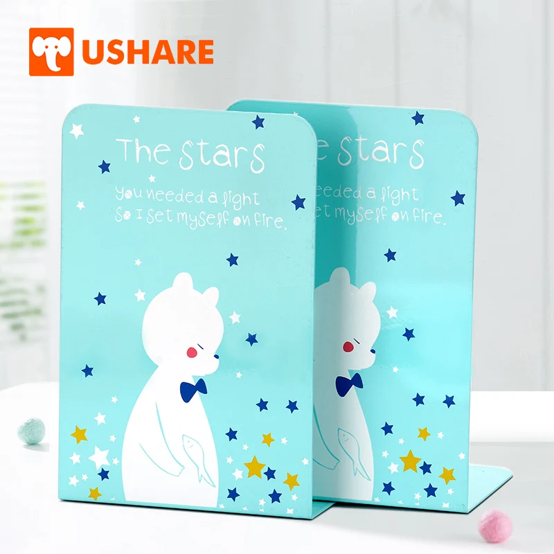 

USHARE Bookends For Shelves 2pcs Cute Bear Bookend Metal Book holder For Books New Design Bookshelf Desktop Finishing Tool