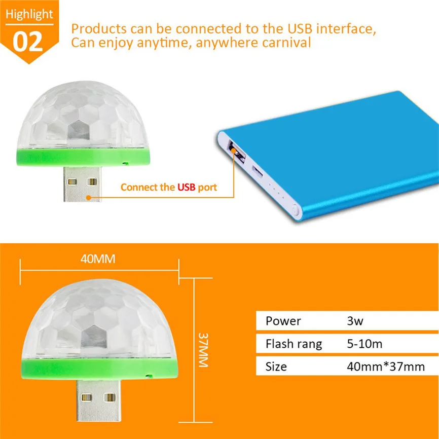 Мини USB СВЕТОДИОДНЫЙ вечерние Ночной светильник, цвет изменяется звуком музыки, волшебный светильник s, грибной шар, магический эффект, светильник для дискотеки, 2 вилки D#3